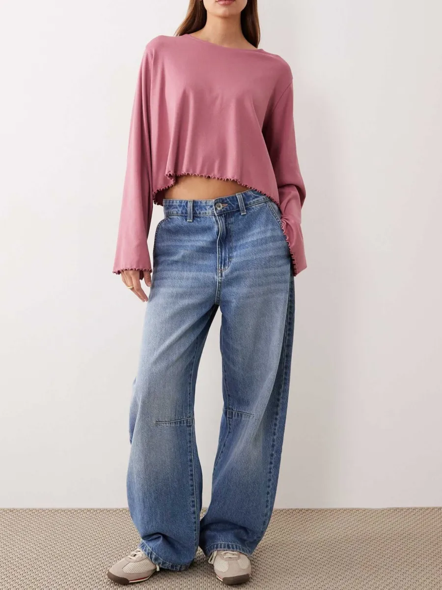Ribbed Cropped Long-Sleeve Top