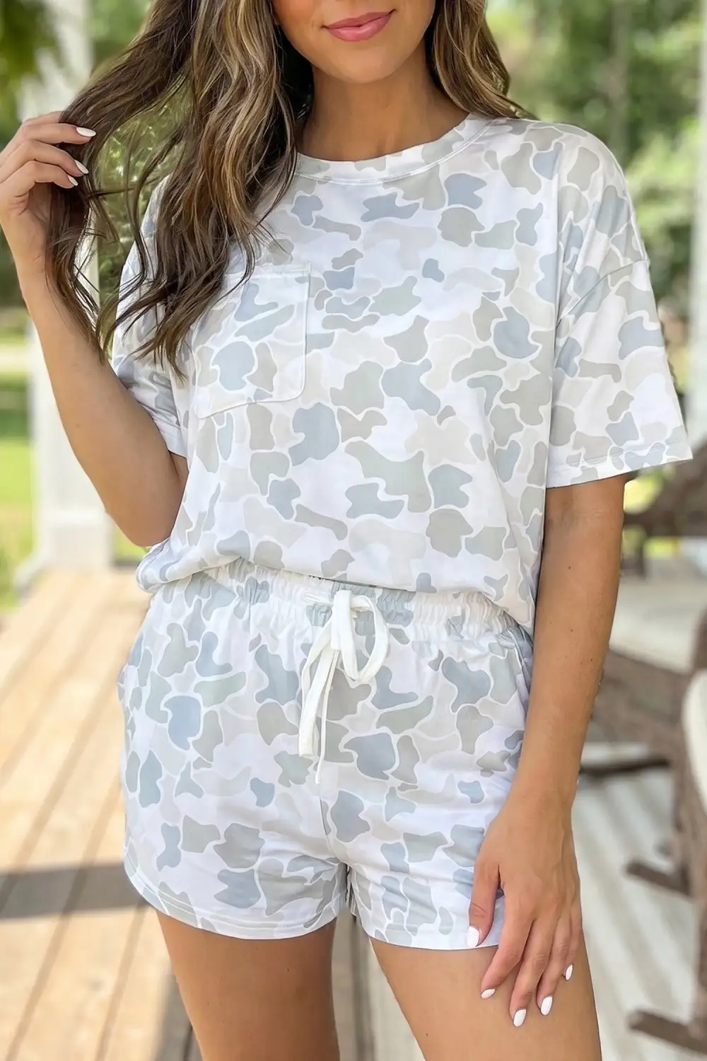 Print Drawstring Relaxed Shorts Lounge Set Comfort