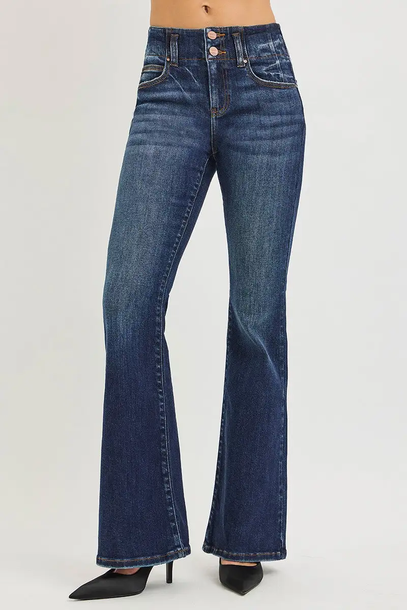 High Waist Flare Leg Seam Denim Jeans