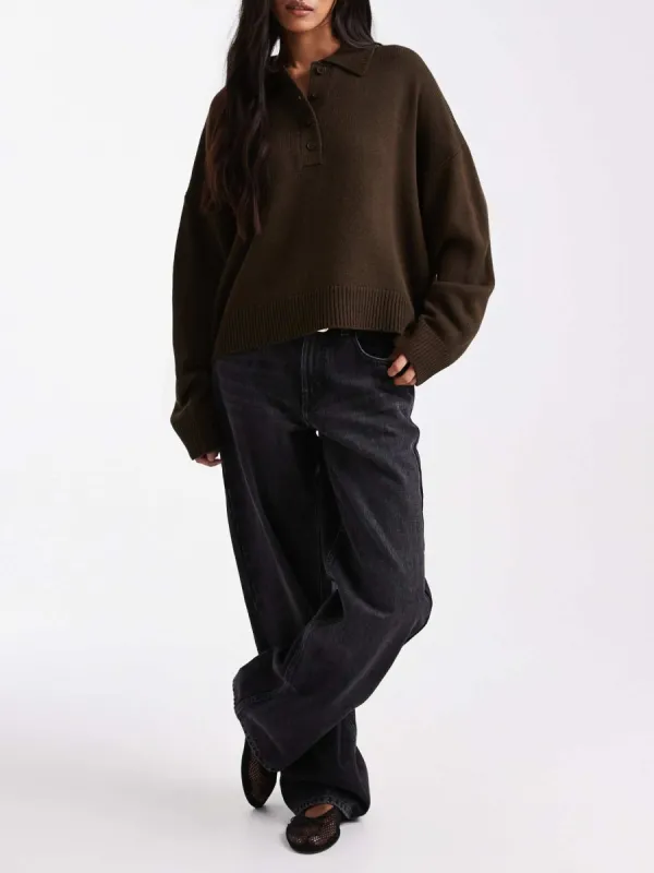 Collared Button-Knit Sweater