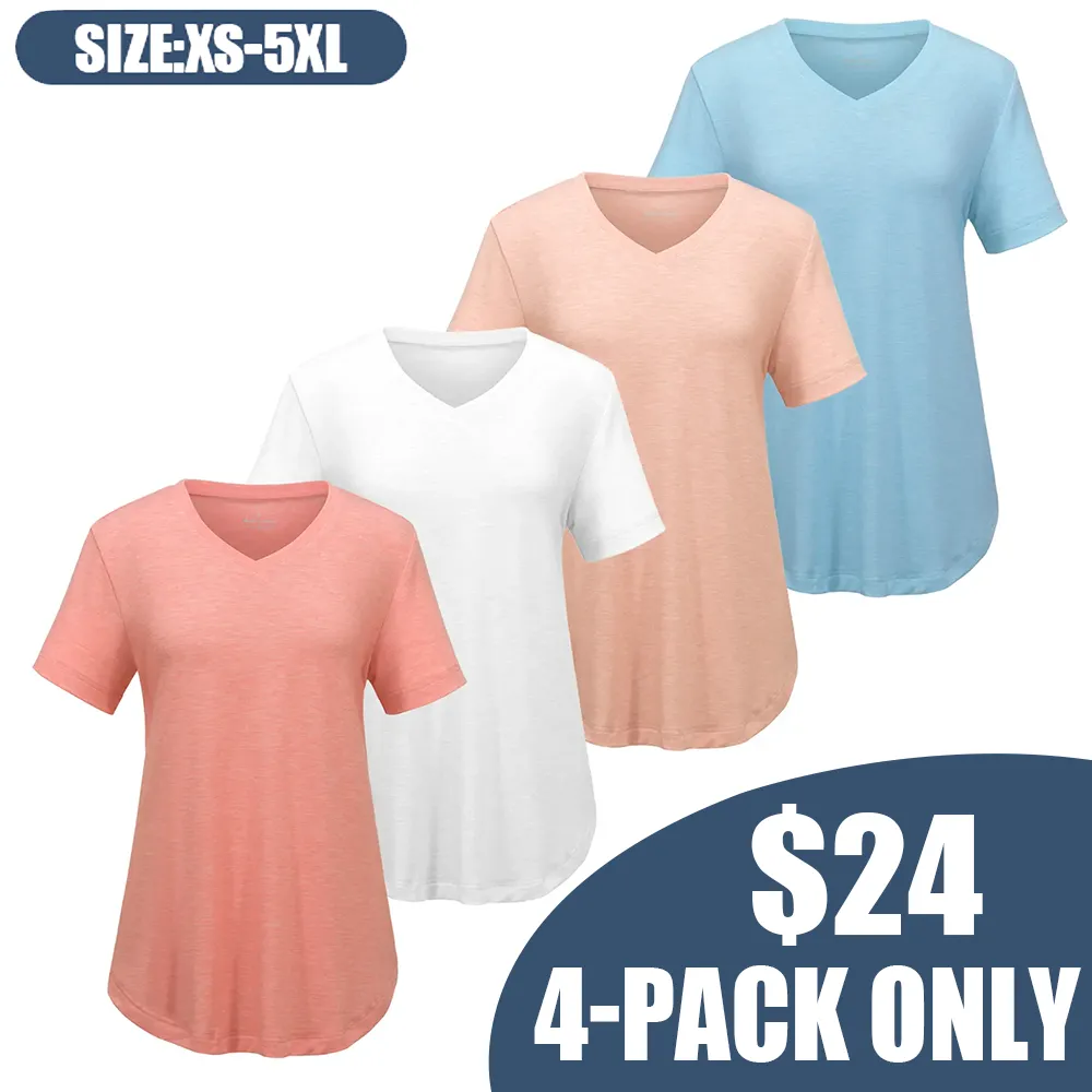 Women'S Casual V-Neck Short-Sleeve T-Shirt - Four-Piece Set