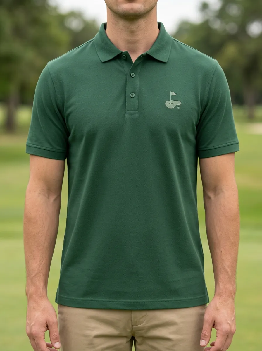 Course Flag-Motif Golf Polo Shirt