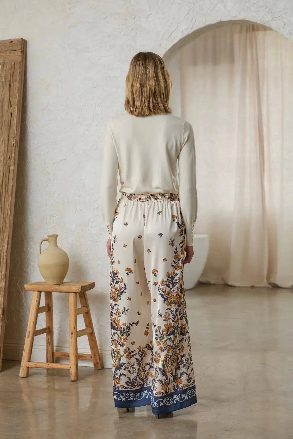 Floral Border Satin Pants