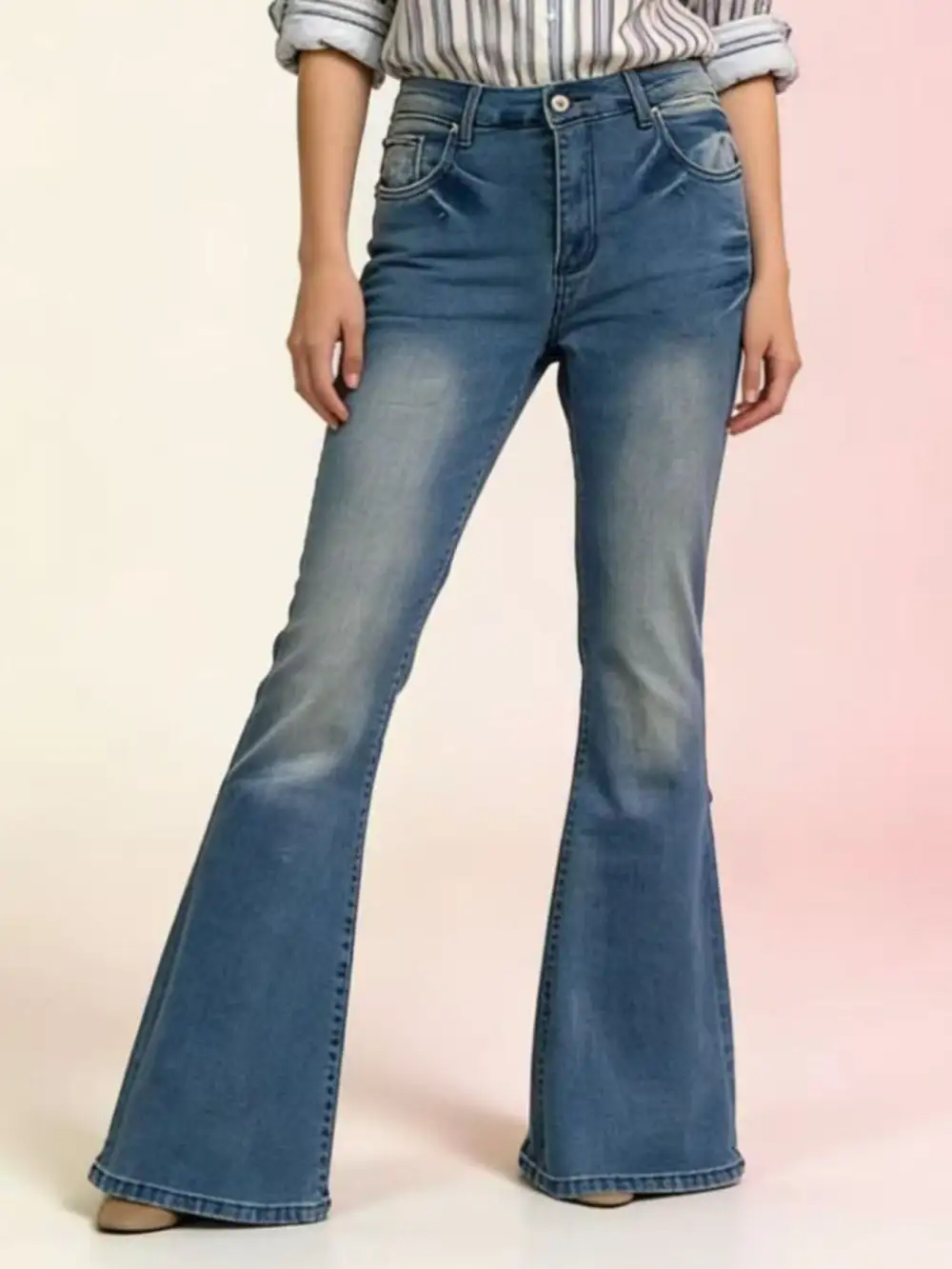 Smooth High Waist Flare Leg Denim Jeans