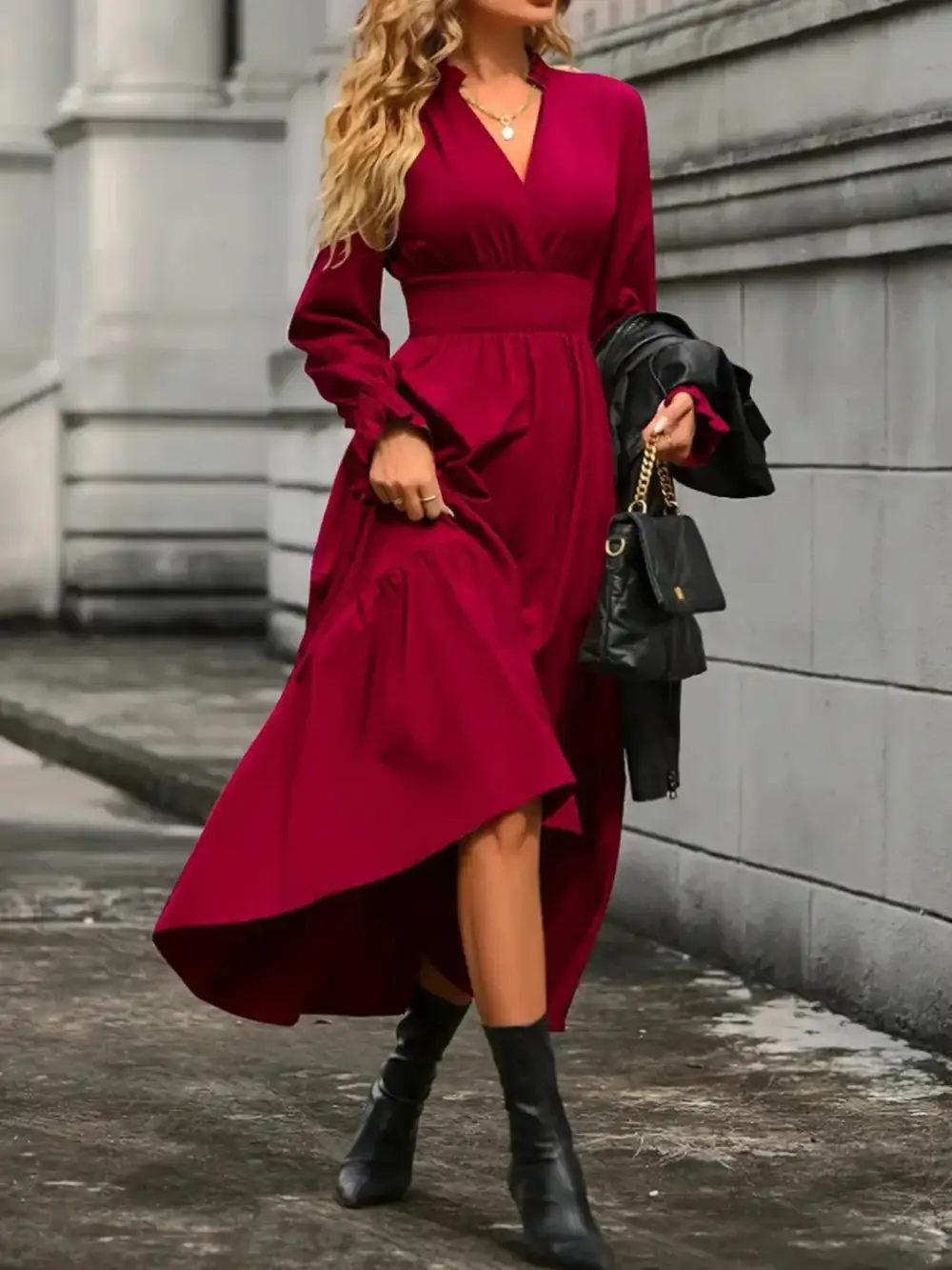 Tiered Long Sleeve Dress Casual