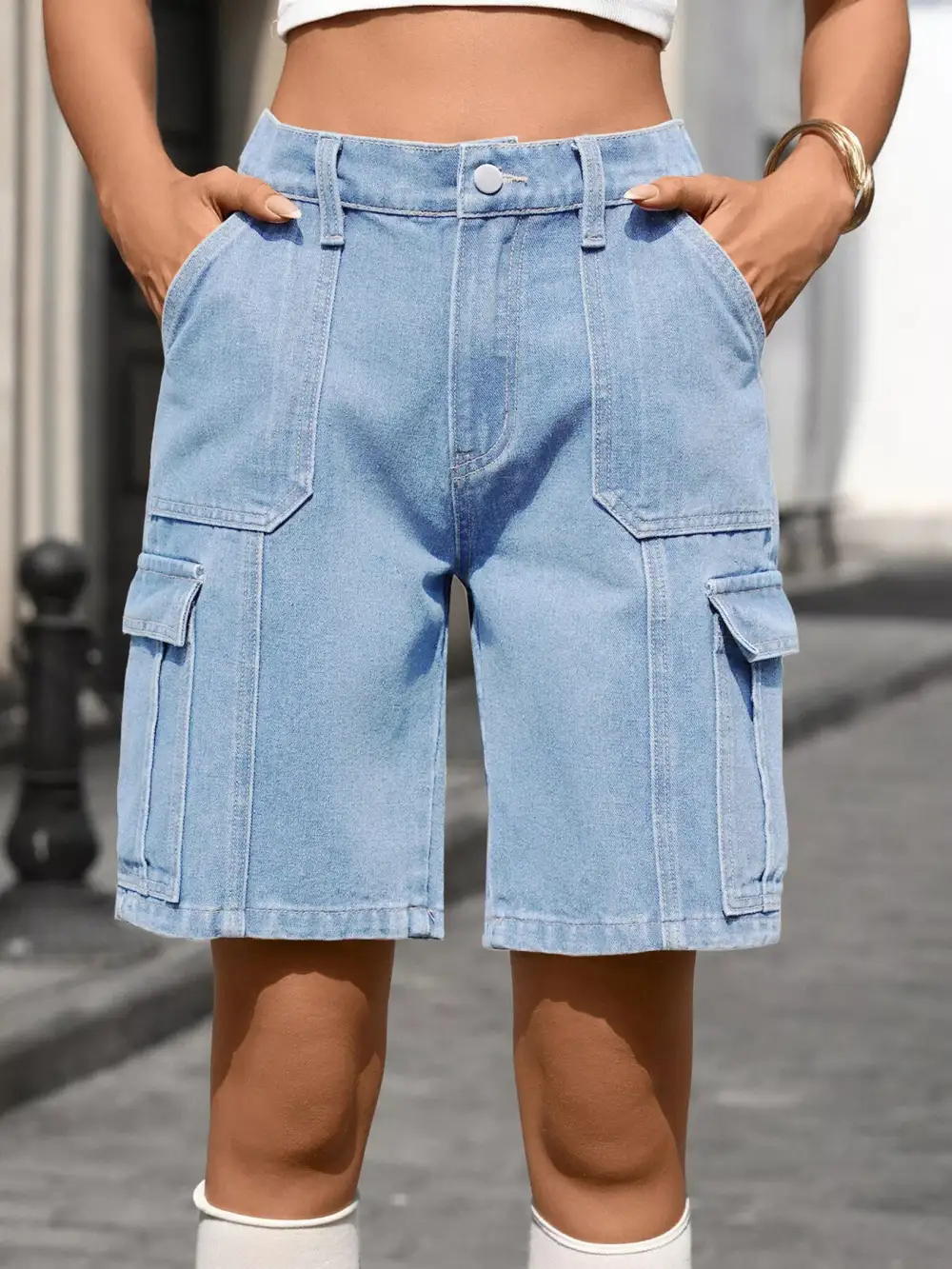 Street High Waist Pocketed Denim Shorts