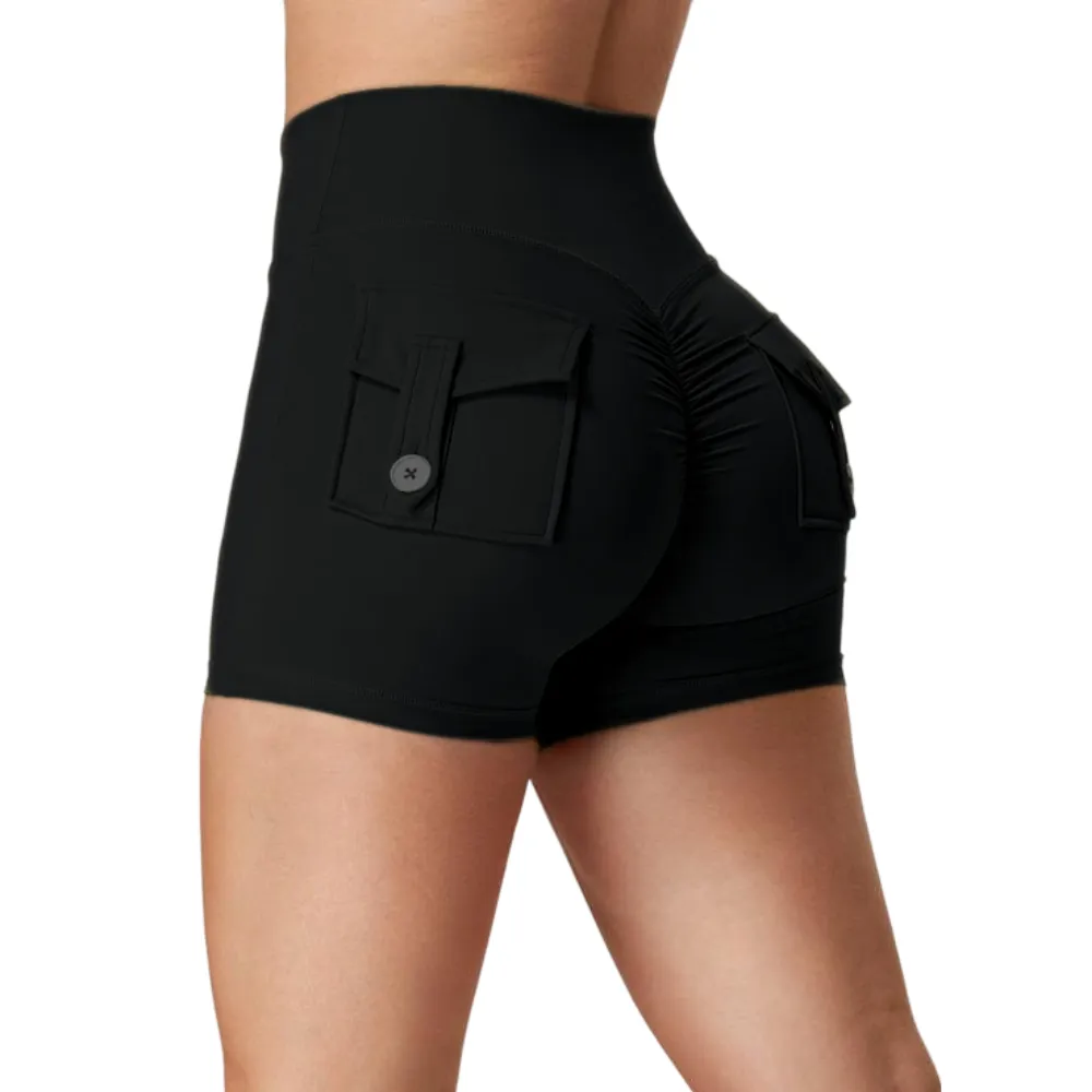 Scrunch Workout Shorts with Pockets Charm Gym Biker Shorts for Women High Waisted Yoga Booty Shorts elastic athletic
