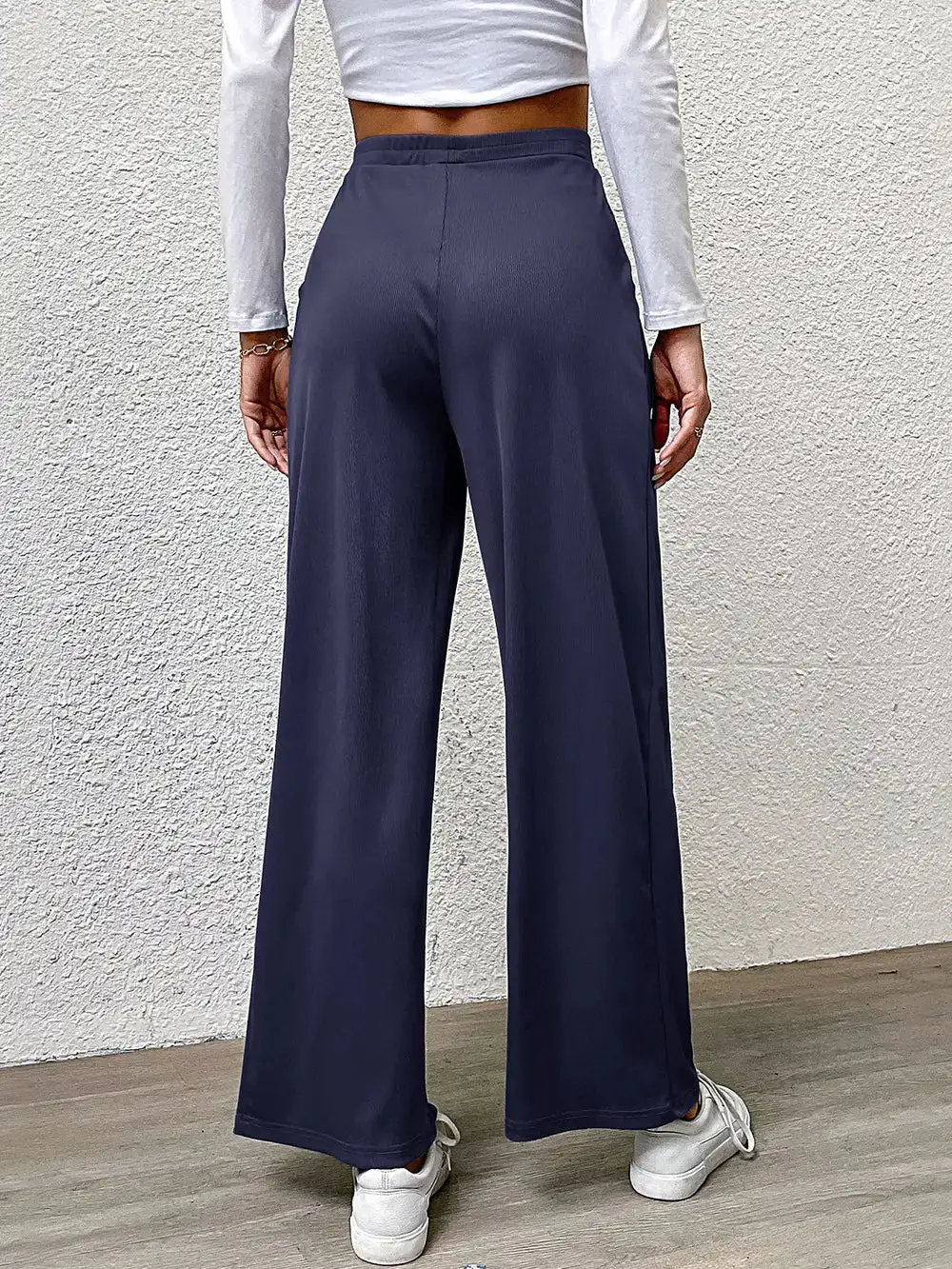 Draped High Waist Straight Leg Pants