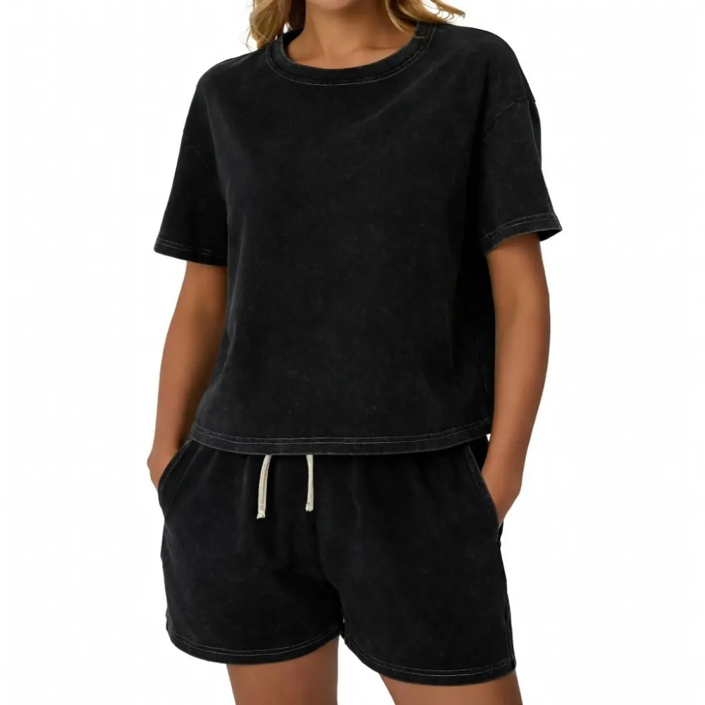 Women's Acid Wash Two-Piece Outfit