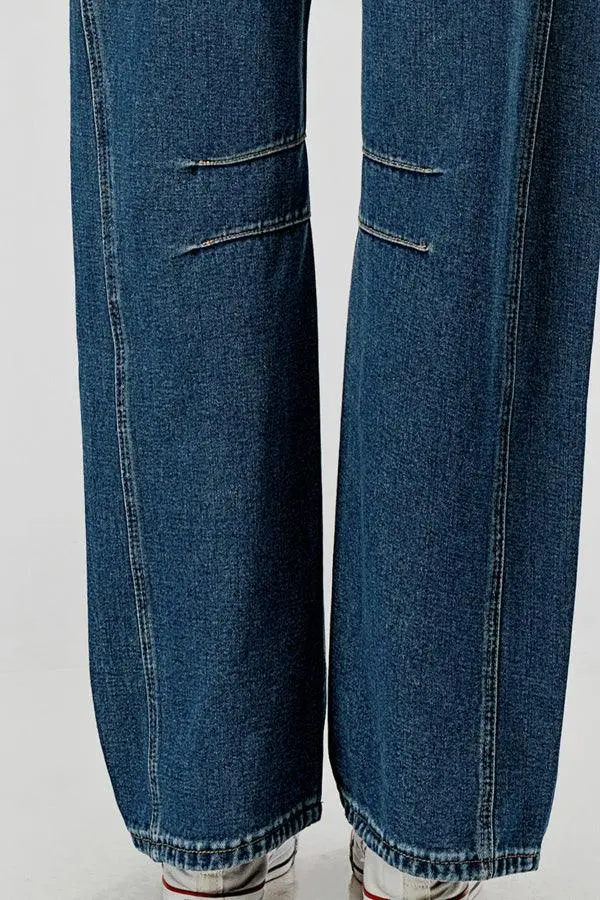 Mid Rise Barrel Denim Pants
