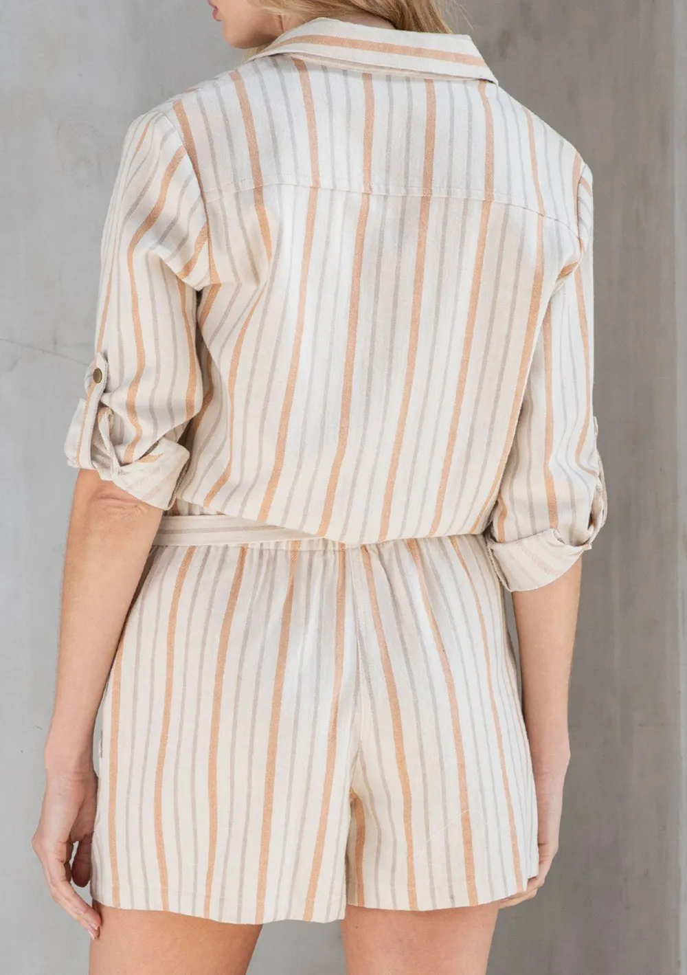 Tied Striped Long Sleeve Romper