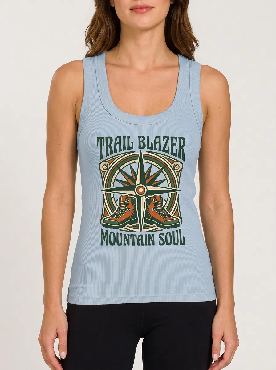 Women's Hiking Lover Compass Boots Printed Ribbed Tank Top