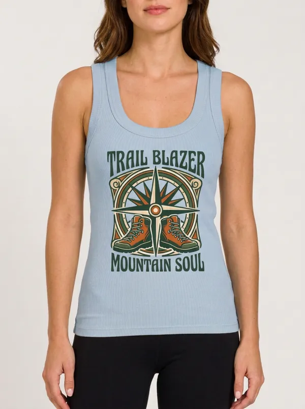 Women's Hiking Lover Compass Boots Printed Ribbed Tank Top