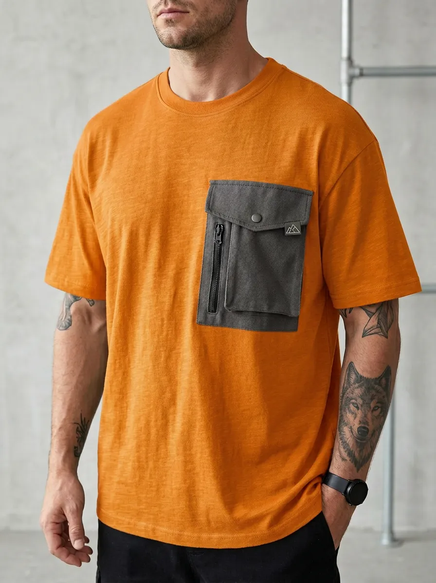 Practical Mountain Graphic Utility Classic Look Men's Cargo Pocket T-Shirt
