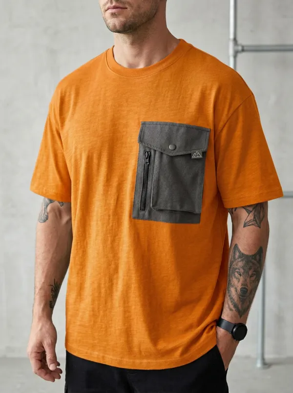 Practical Mountain Graphic Utility Classic Look Men's Cargo Pocket T-Shirt