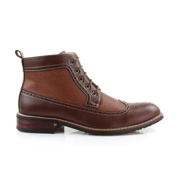 Faux-Leather Embossed Burnished Motorcycle Boots