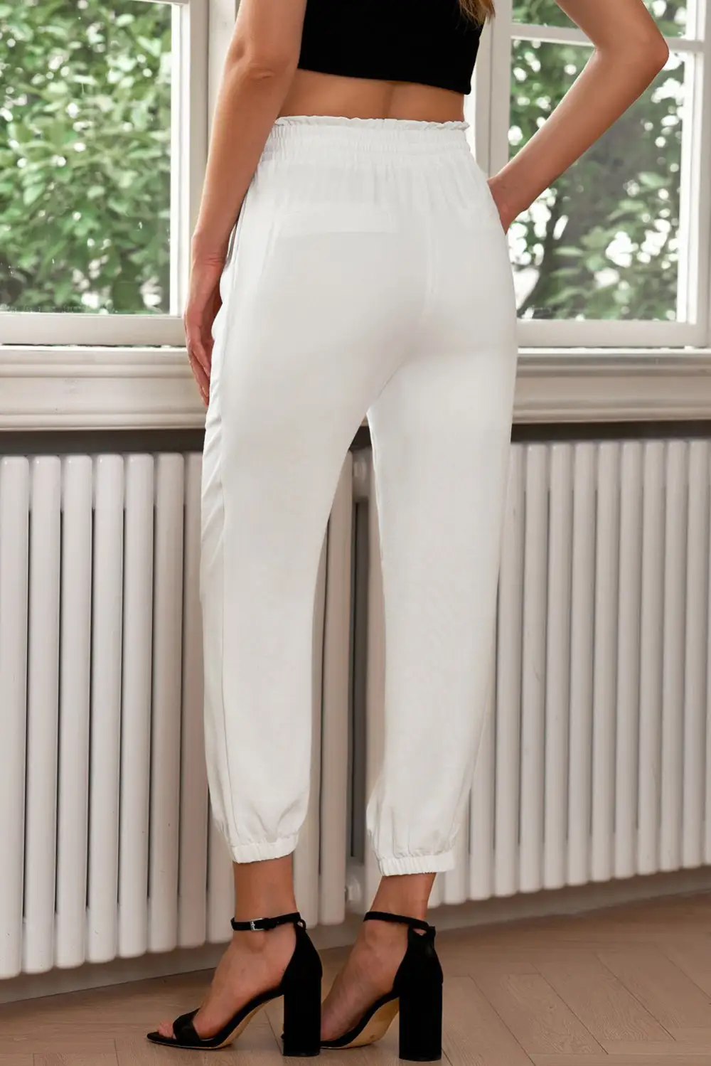 Textured High Waist Drawstring Pants