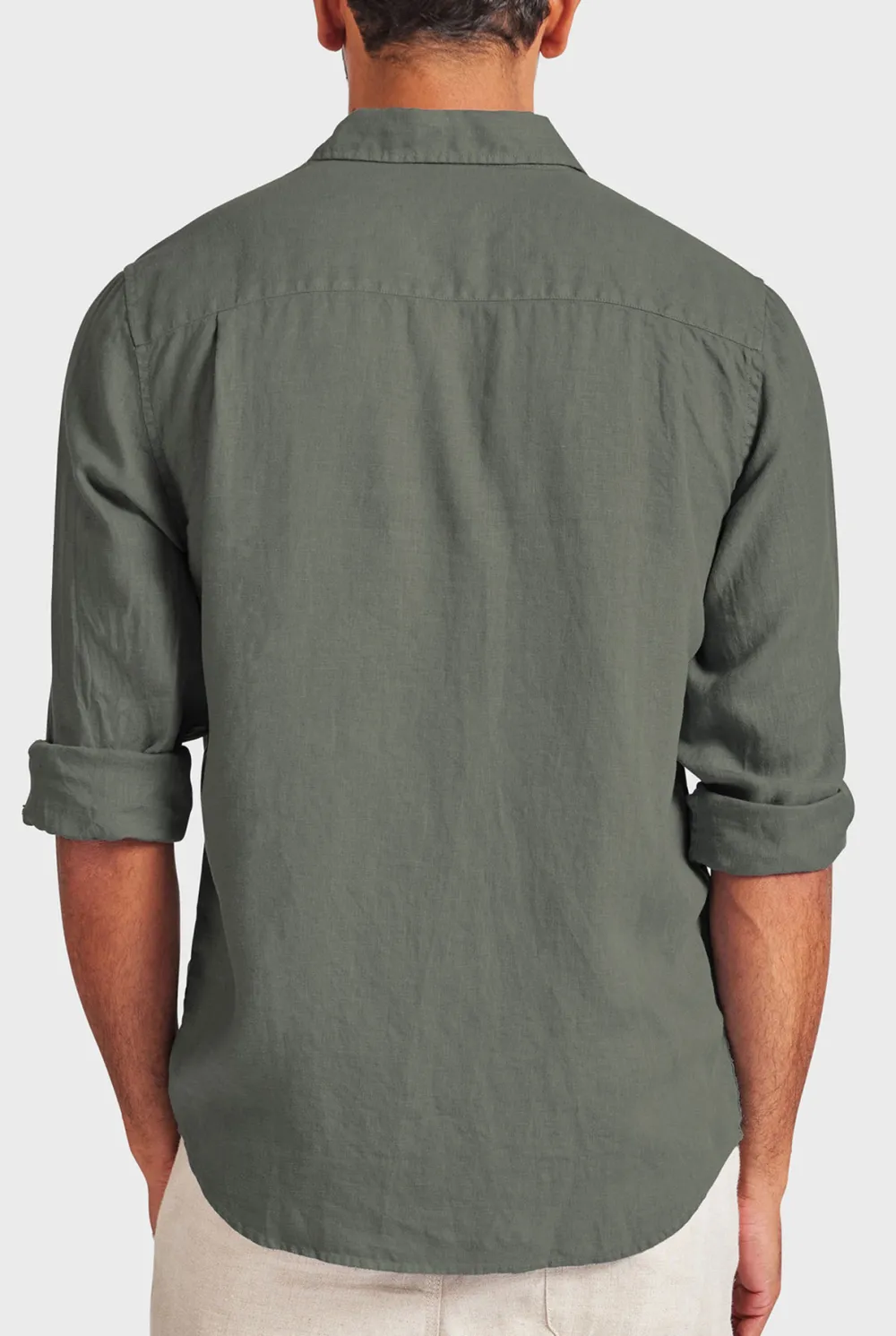 Green Linen Point Collar Shirt