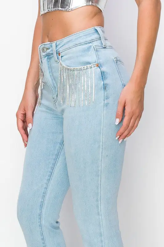 High Rise Bootcut Frayed Hem Denim Jeans