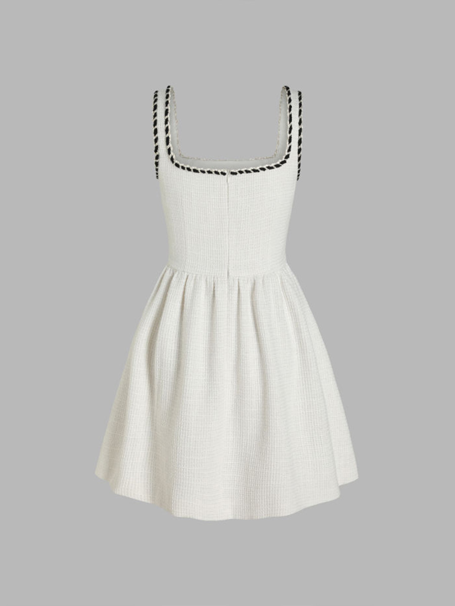 Tweed U-Neckline Solid Mini Dress