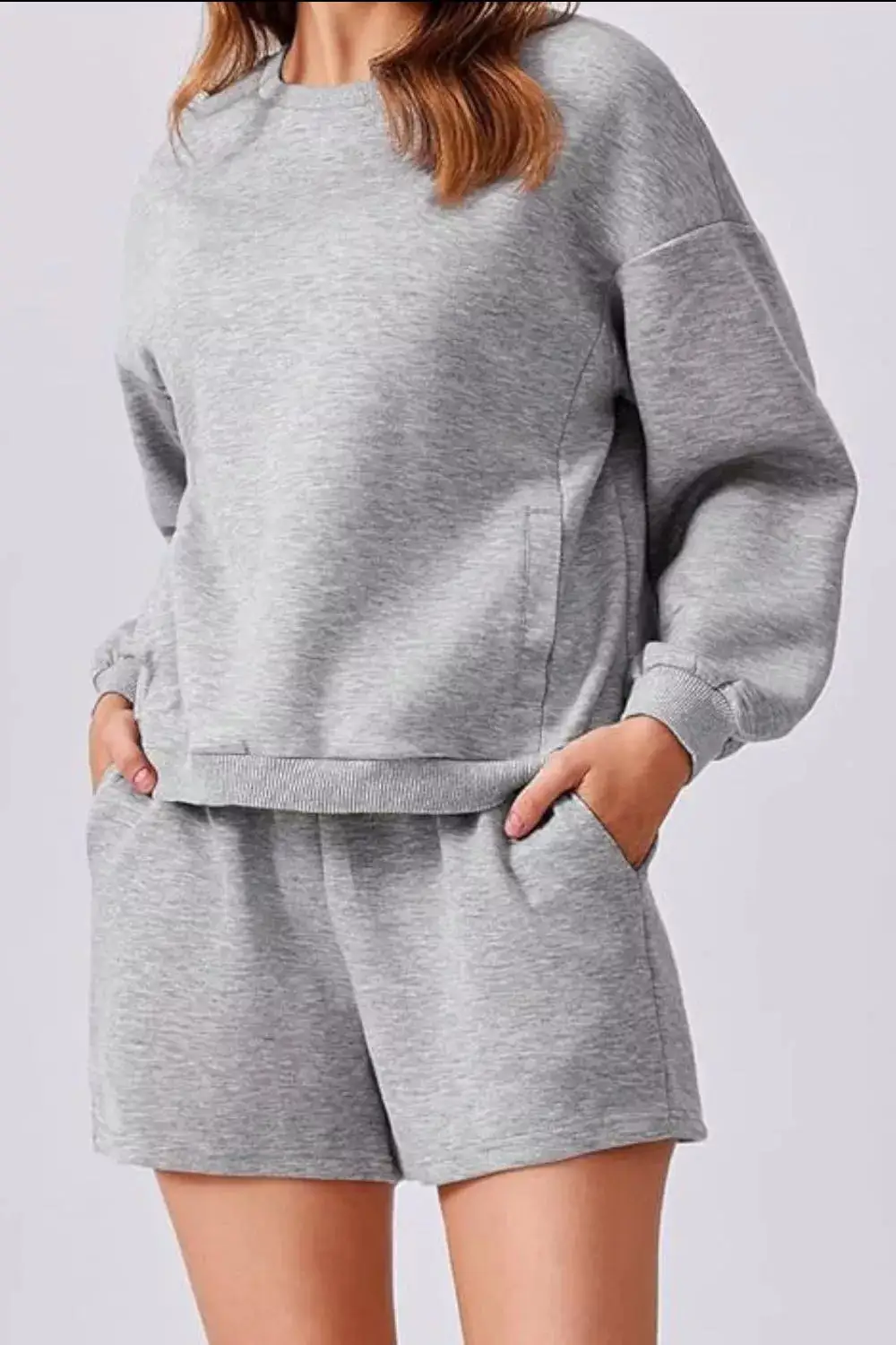 Round Neck Sweatshirt and Shorts Set