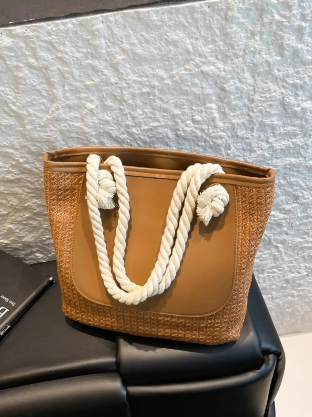 Rope Handle Woven Straw Tote Bag