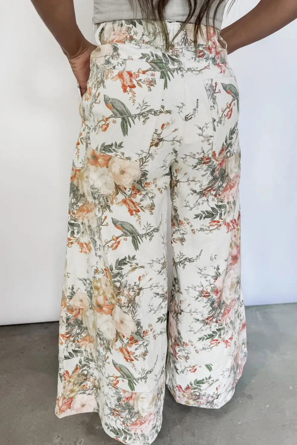 Floral High Neck High Waist Wide Leg Jeans