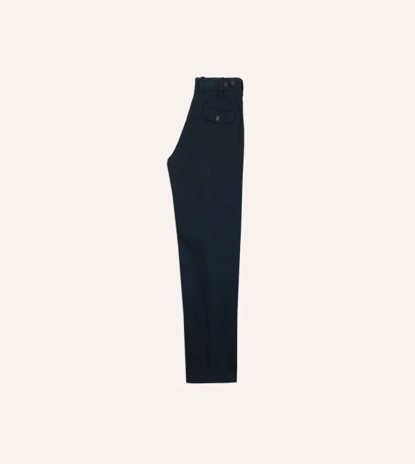 Daily Navy Textured Cotton Flat Front Chino