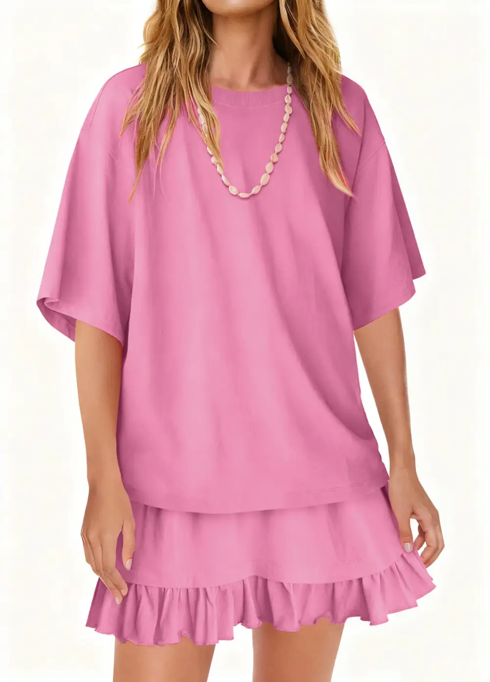 Refined Round Neck Ruffle Trim Coordinated Set