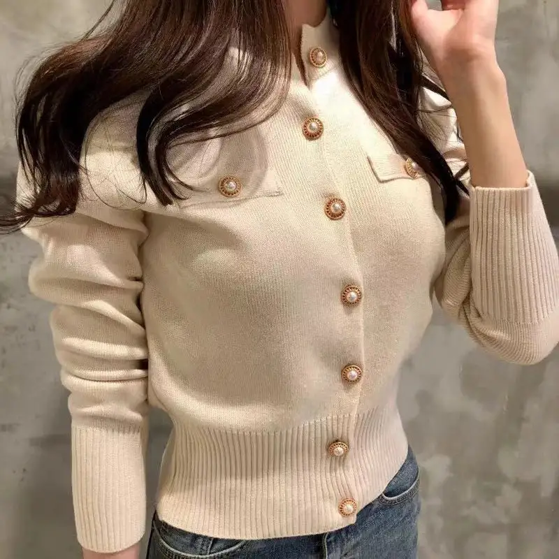 V-Neck Striped Knit Cardigan
