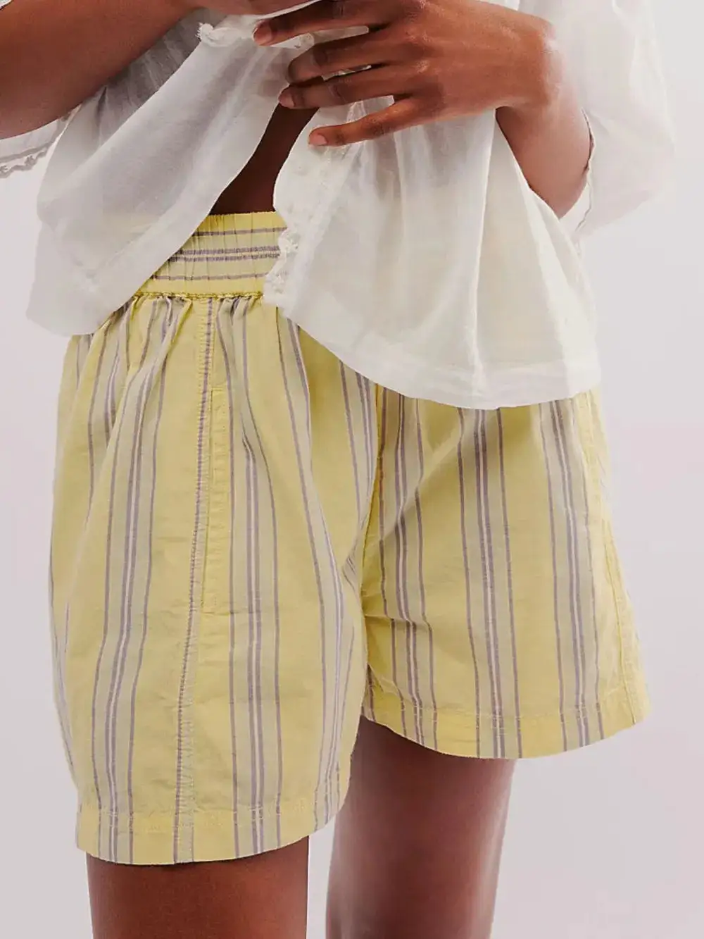 Cotton-Blend Striped Elastic Waist Shorts