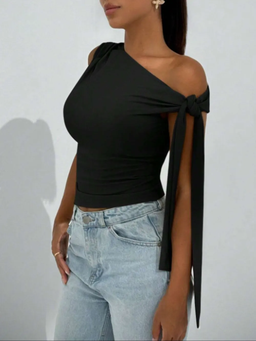 Textured One Shoulder Top
