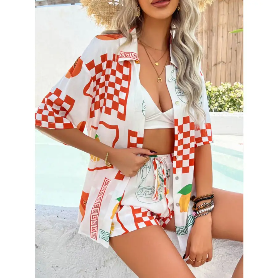 Printed Collared Neck Half Sleeve Top and Shorts Set