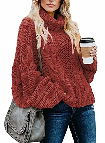 Womens 2025 Winter Fall Solid Turtleneck High Neck BalloonLong Sleeve Sweaters Pullover Outerwear