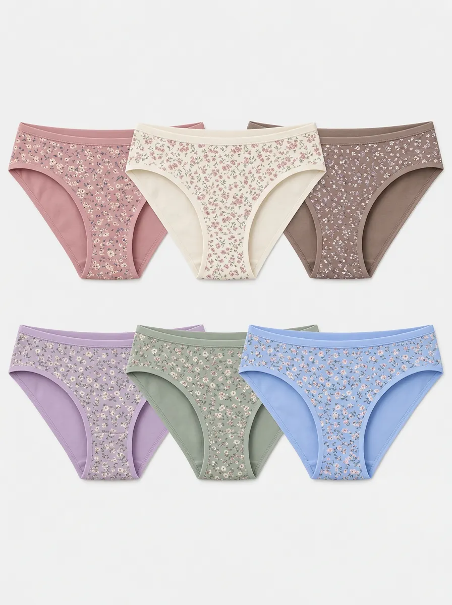 Women's Multicolor Floral Patterned Bikini Briefs 6-Pack