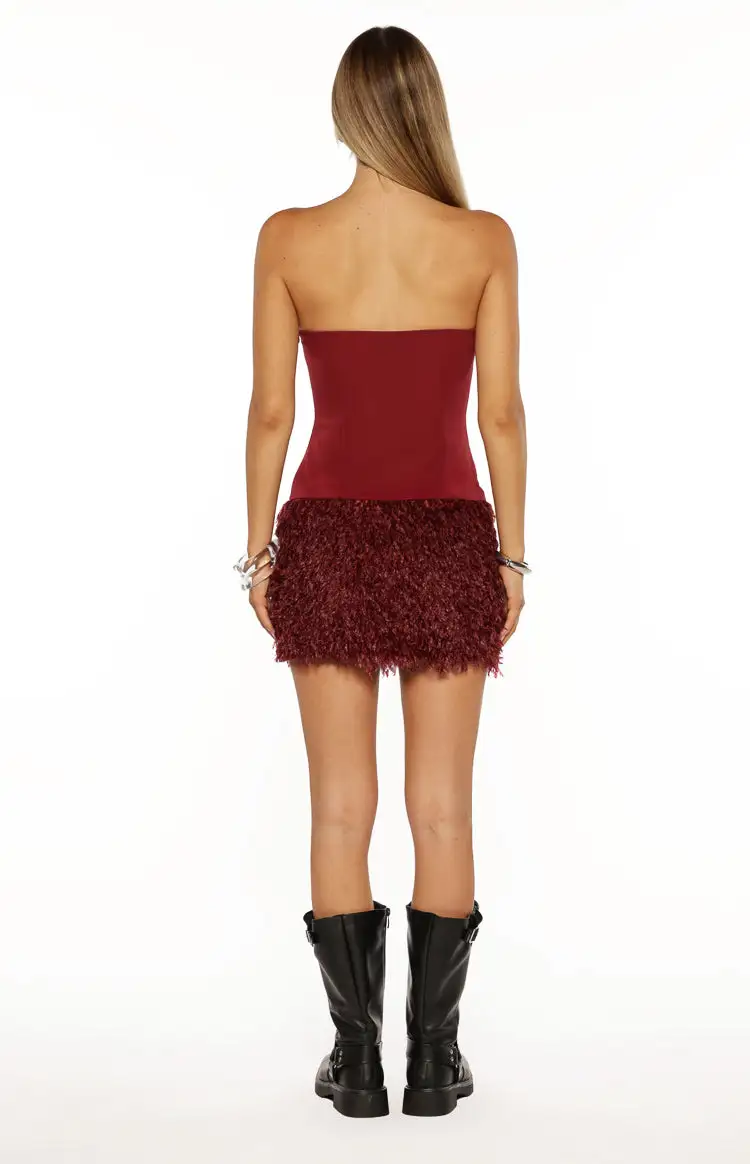 Strapless Fur Mini Dress