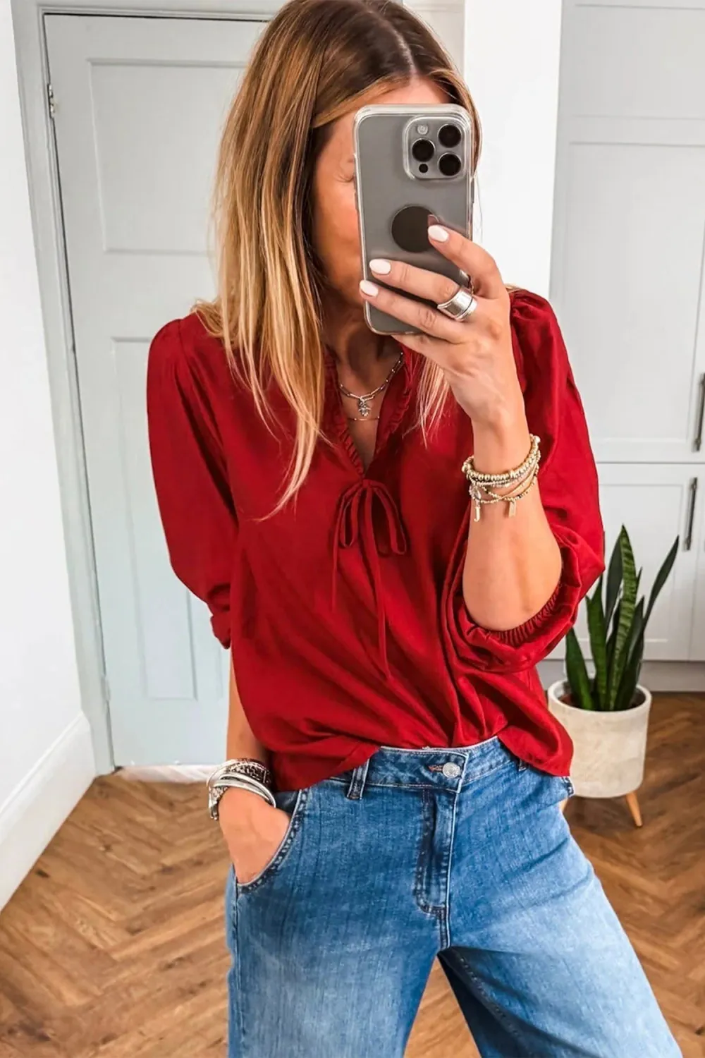 Everyday Ruffled Frilled Bow Detail Blouse