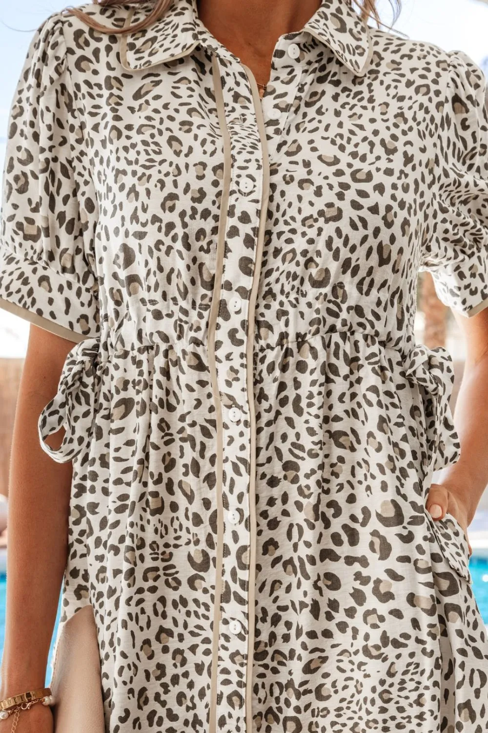 Animal Print Button Front Midi Dress