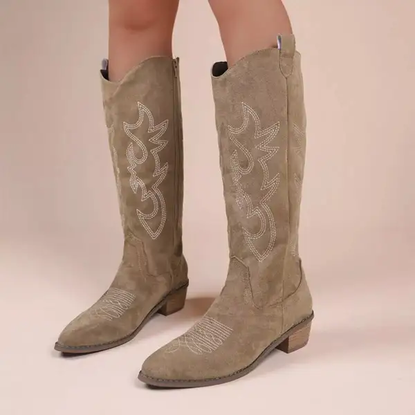 Smocked Point Toe Block Heels Boots