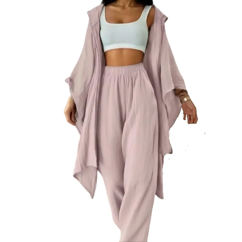 Women's Two-Piece Casual Set, Wide-Leg Pants & Loose-Fit Cardigan Jacket