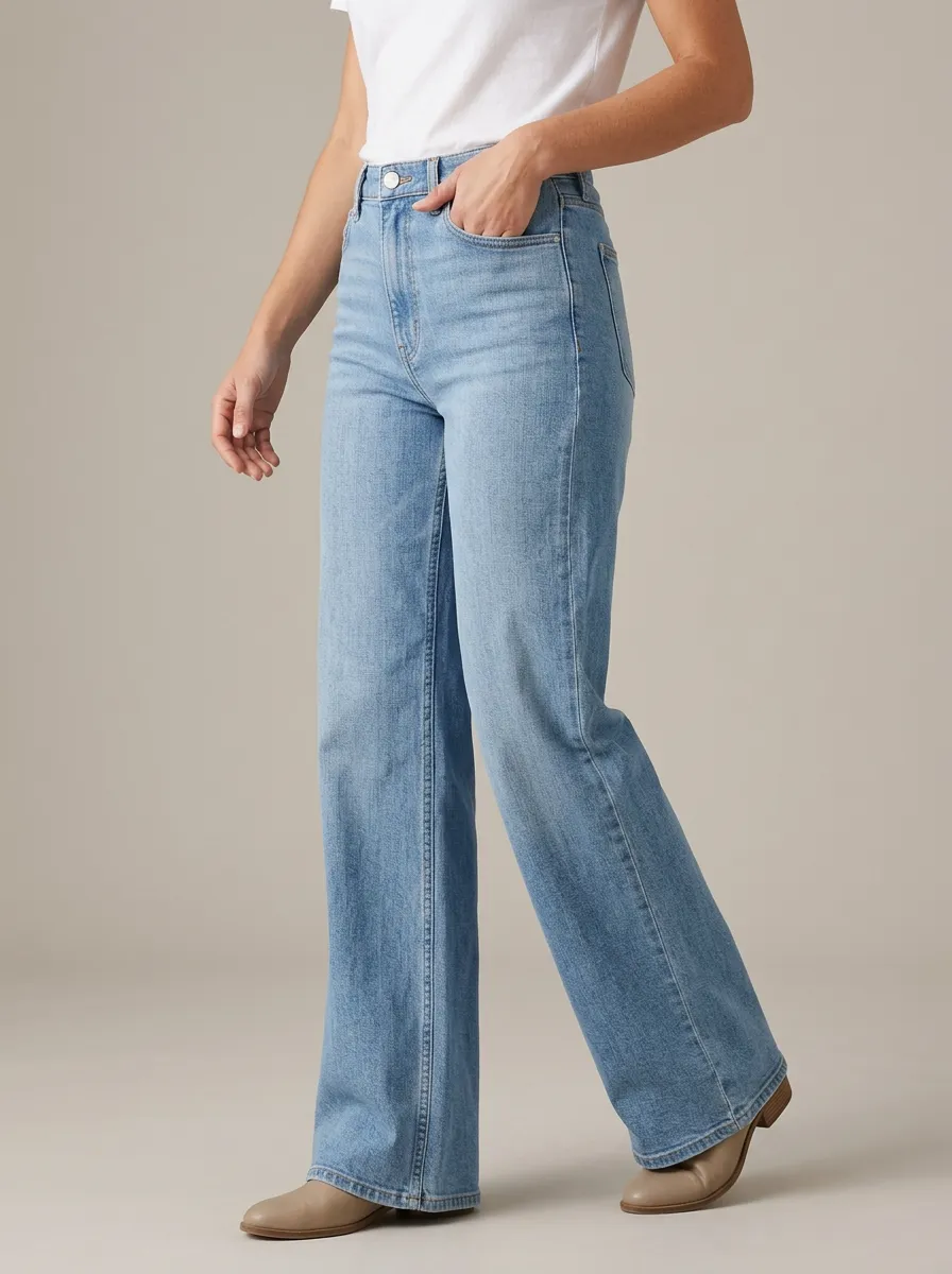 Casual-Refined High-Rise Wide-Leg Washed Denim Jeans
