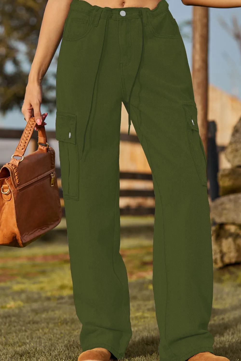 Loose Fit Pocketed Drawstring Denim Jeans