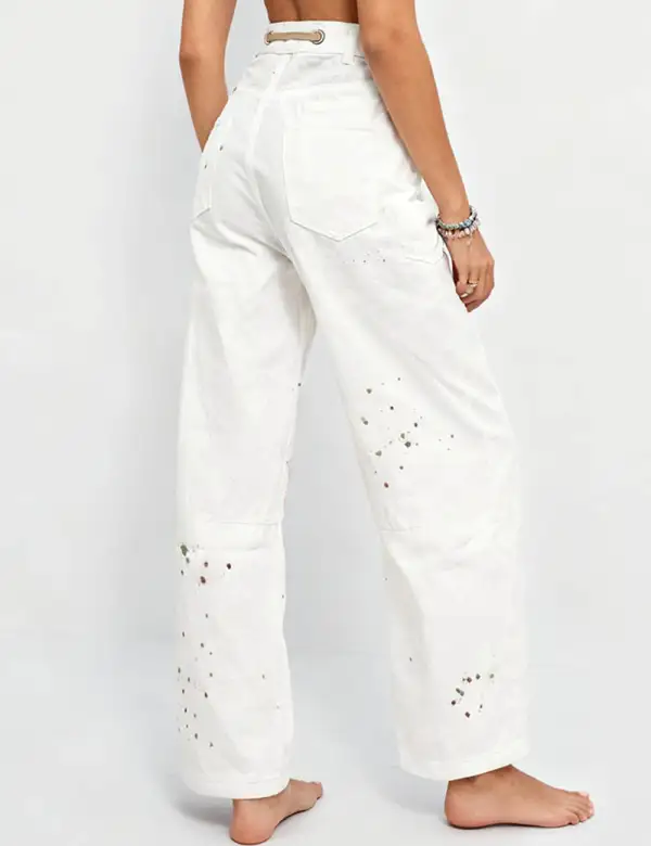 Paint Splatter Patchwork Drawstring Denim Pants
