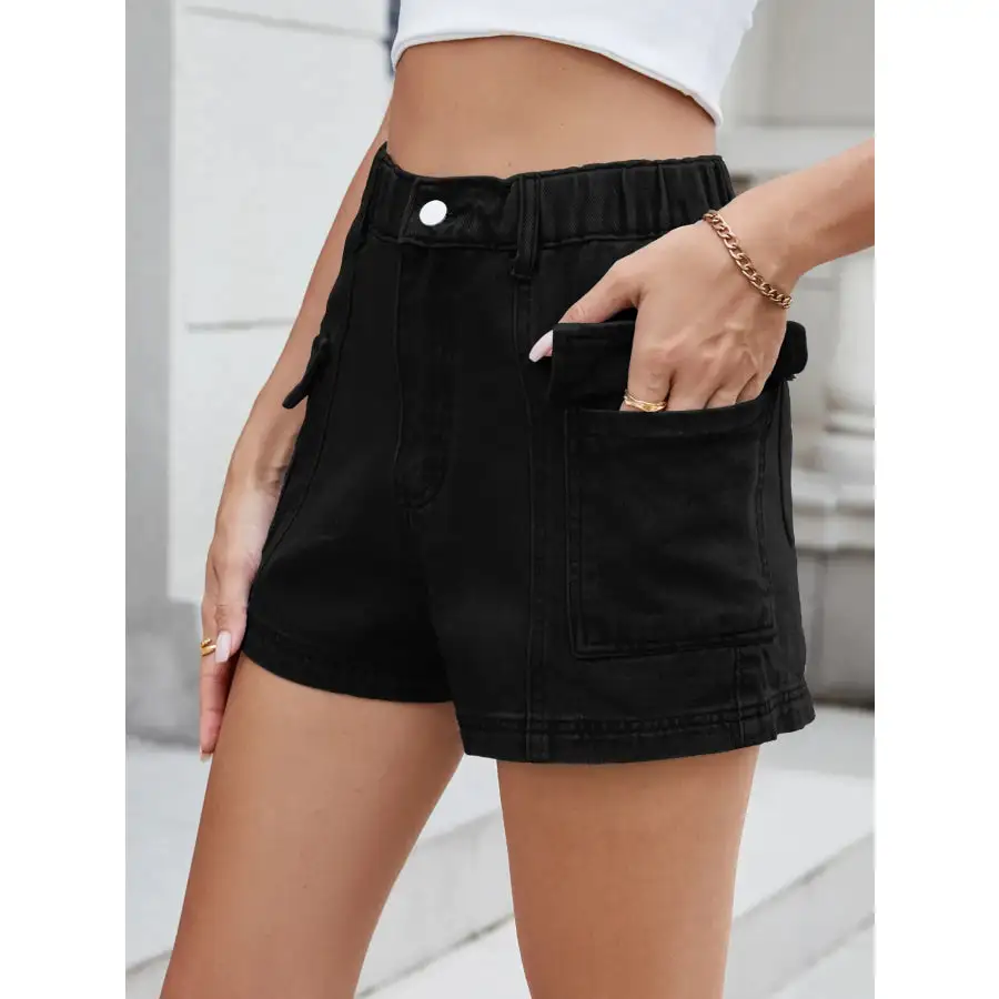 High Waist Cargo Denim Shorts