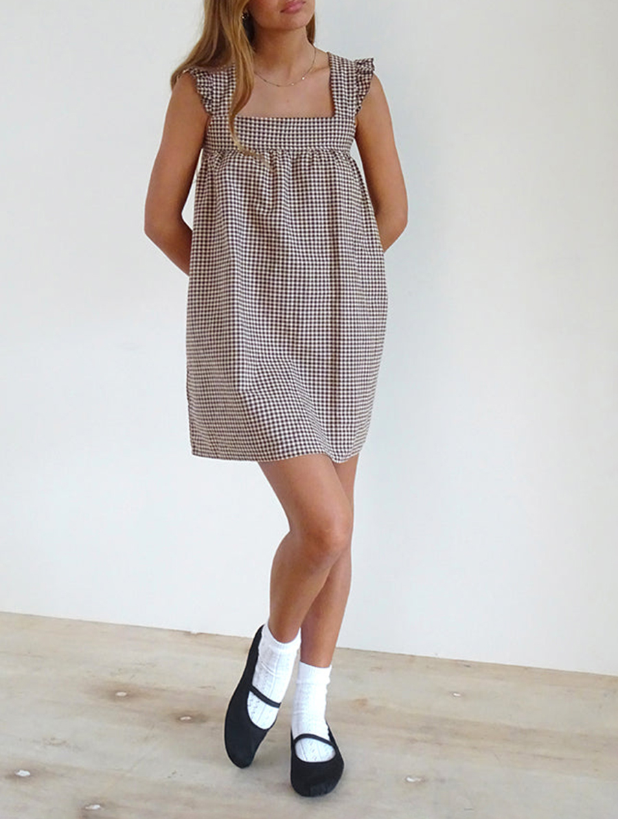 Mini Dress In Mini Gingham Brown