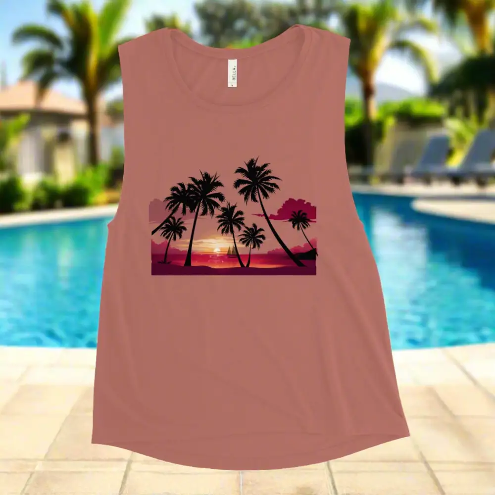 Ladies Muscle Tank Palms and Sunset Tank Top