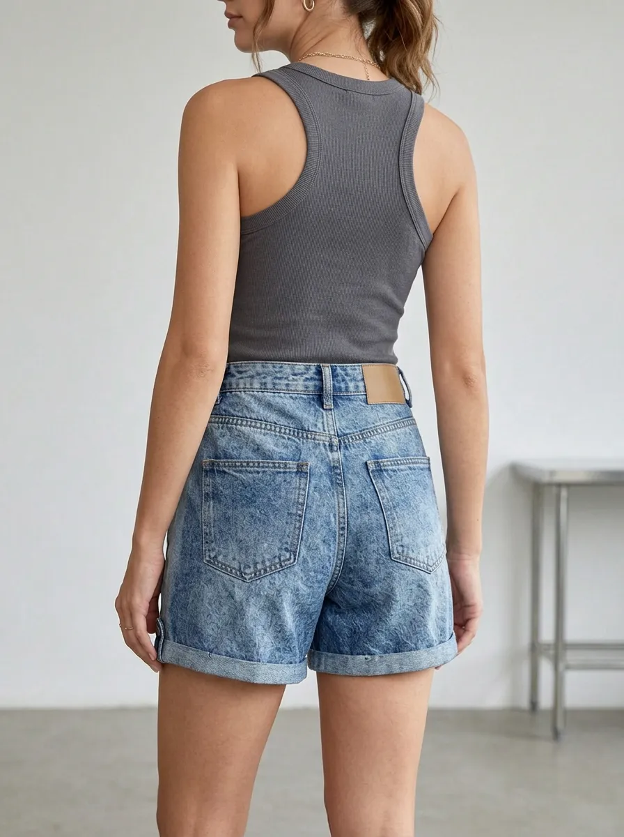 Women's Vintage High-Waisted Button-Fly Acid Wash Denim Shorts