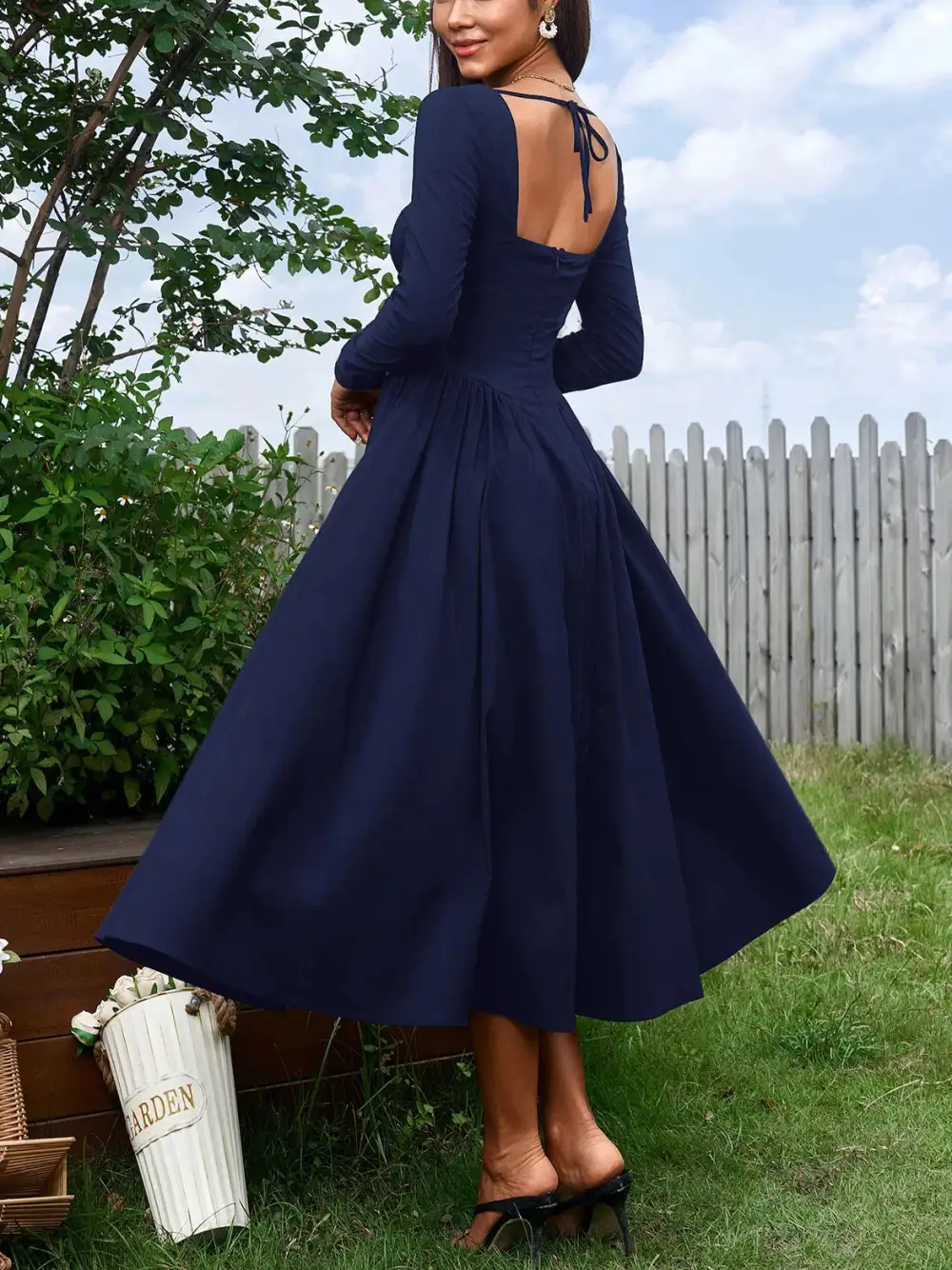Long Sleeve Maxi Tie Detail Dress