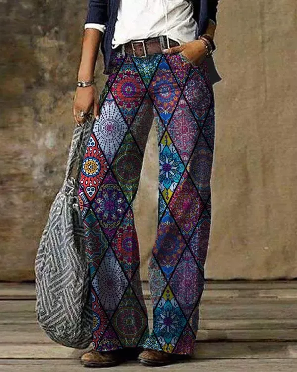Casual Vintage Floral Printed Pants