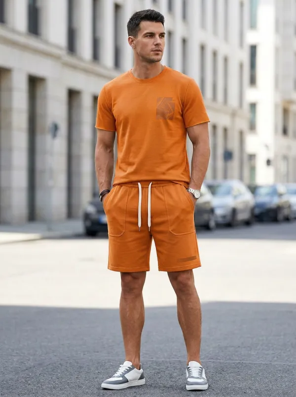 Casual Geometric Pattern Street Style Men's T-Shirt And Shorts Set